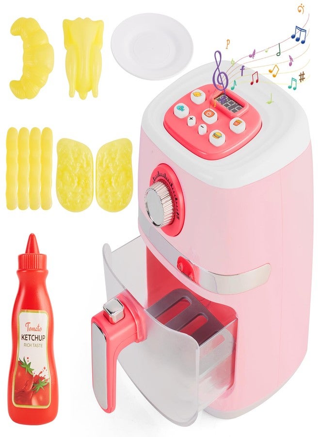 ACROFEK Play Kitchen Accessories, Pretend Kitchen Appliances Set with Toy Air Fryer for Kids with Sound and Lighting, Color-Changing Play Food, Birthday Gift for Boys and Girls Ages 3-5 4-8,Pink - Image 1